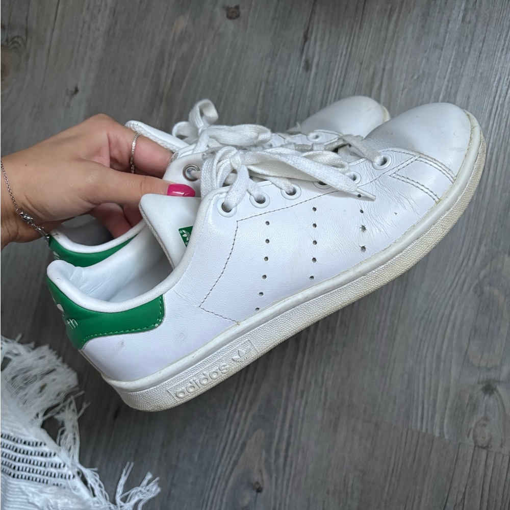 Adidas White and Green Stan Smith Sneakers